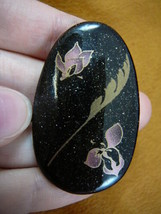 (bb-506) Iris purple flowers Iridescent black sparkle oval pin brooch Alaska - £15.33 GBP