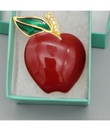 Monet Vintage Rhinestone Red Apple Brooch Pin Teacher Gift - $373.28 MXN