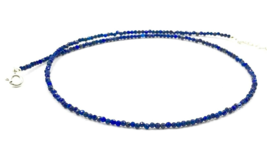 Genuine Lapis lazuli Beads Silver Necklace Jewelry Women Handmade USA SELLER - £16.06 GBP