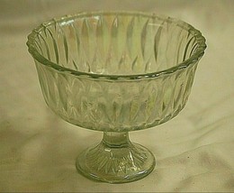 Vintage Hoosier Footed Compote Candy Dish Clear Iridescent Pressed Glass HG 4052 - £27.37 GBP