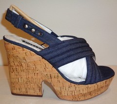 Alice + Olivia Size 9 CHARLIZE Dark Blue Denim Wedge Sandals New Womens Shoes - £236.32 GBP