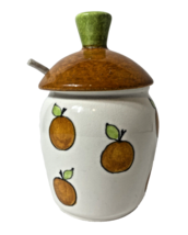 Vintage Ernestine Salerno Jelly Jar Sugar Bowl Oranges Design Lid Spoon - 1960&#39;s - £38.36 GBP