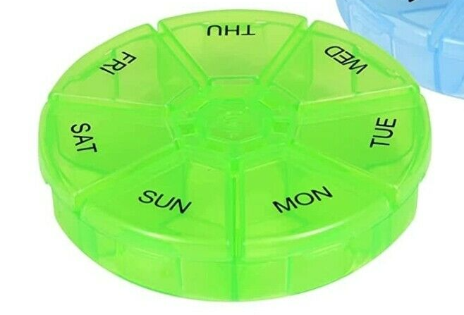 Premier Plus Round 7 Day Pill Organizer Box For Medicine Green Case Comp... - $8.52