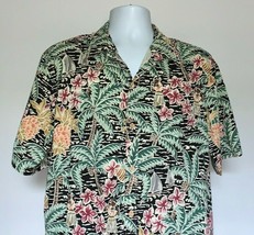 Tropical Hawaiian Shirt Mens Large Cotton Palm Tree Hula Girl Pineapple Flowers - £22.57 GBP