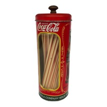 Vtg Coca-Cola Round Tin Straw Holder &amp; Soda Bottle Ice Box Tin Classic Coke - $21.25