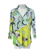 David Cline Kiwi Green Blue Purple Collared V-Neck Blouse Shirt Size XS ... - $54.59