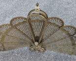 Vintage Brass Plated Fireplace Screen Folding Peacock Fan Griffin Gargoy... - $179.19