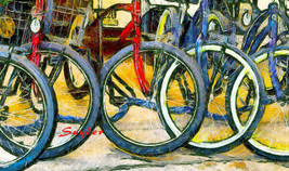 Bikes by Floyd Snyder Riding Cycling Bicycles Abstract Giclee on Canvas 16x32 - £157.86 GBP