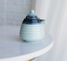 Set Of 2 Ocean Blue Ceramic Soy Ponzu Sauce Vinegar Oil Dispensers Holde... - $18.99