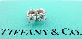 $3,900 Tiffany &amp; Co. Platinum 0.38ct H VS1 Round Diamond Stud Solitaire Earrings - £1,478.53 GBP