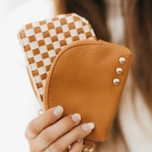 Wonderlust Woven Dual Pouch Wristlet Brown Checkered - $35.64