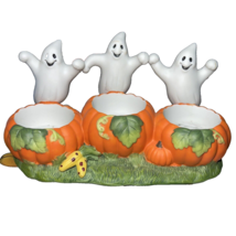 Halloween Candleholders Tealights Tealites 3 Ghost Pumpkins Ceramic Party Light - £12.57 GBP