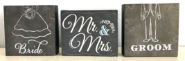 3 Mr. & Mrs. Bride & Groom Wedding Word Blocks from Kirkland Black Blue Grey - $19.34