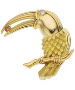 Henry Dunay 18k Yellow Gold Toucan Brooch with White and Orange Diamond ... - $86,603.87 MXN