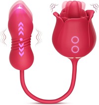 Rose Toy Vibrator for Woman - 3 in 1 Clitoral Stimulator Tongue Licking (Red) - £30.92 GBP