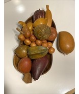 Leilani’s LOT Set 12 Hand Carved Fruit &amp; Tray Folk Art Monkey Pod VTG Re... - $42.54