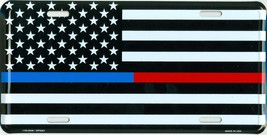 Thin Blue/Red Line USA Metal License Plate - 6x12 inch Black and White American  - £3.90 GBP