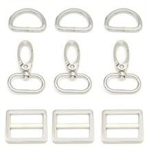 15Pcs Metal Swivel Snaps Hooks With D Rings And Tri-Glides Slide Buckles For Key - £18.17 GBP