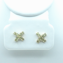 10K Yellow Gold Green Emerald Earrings Criss Cross X Shape Petite Thailand - £108.93 GBP