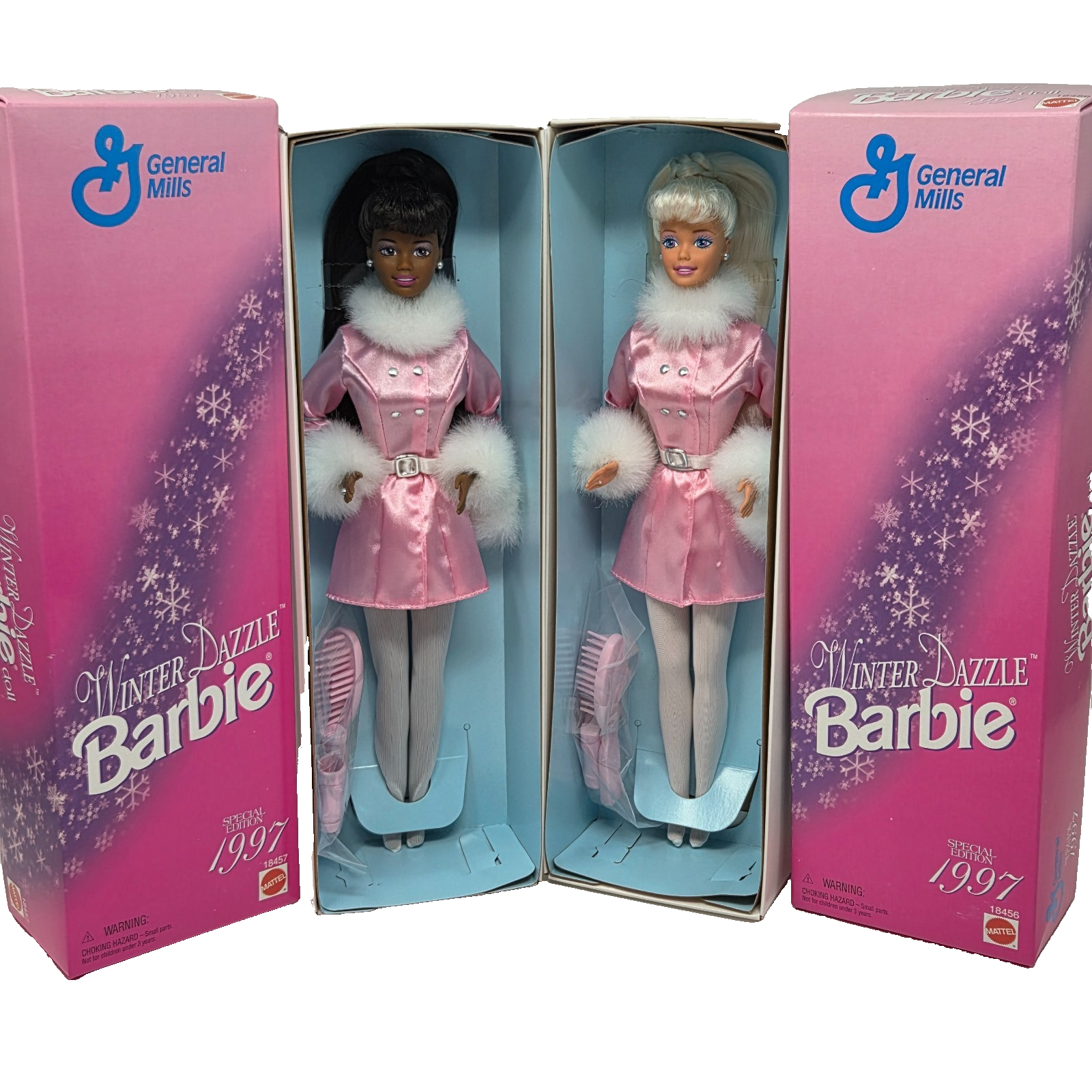 PAIR OF 1997 WINTER DAZZLE BARBIES # 18457 + # 18456 NEW IN BOXES GENERA... - $38.00