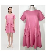 COS Jersey Pink Swing Dress Patch Pocket Front Size Medium Relaxed Fit - $43.42