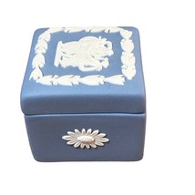 Wedgwood Portland Blue Jasperware Mini Trinket Box Greecian Goddesses Square - £58.63 GBP