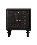 Vintage Black Carved Tribal Pattern Nightstand, Wabi-Sabi Style Storage ... - $1,121.30 CAD
