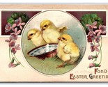 Fantasy Fond Easter Greetings Baby Chicks Embossed DB Postcard H29 - $3.91