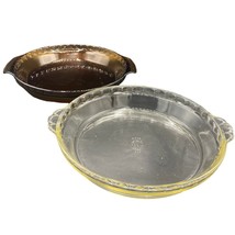 Set Vintage PYREX Anchor Hocking Amber Pie Pan 9&quot; Fire King Baking Dish USA - £16.09 GBP