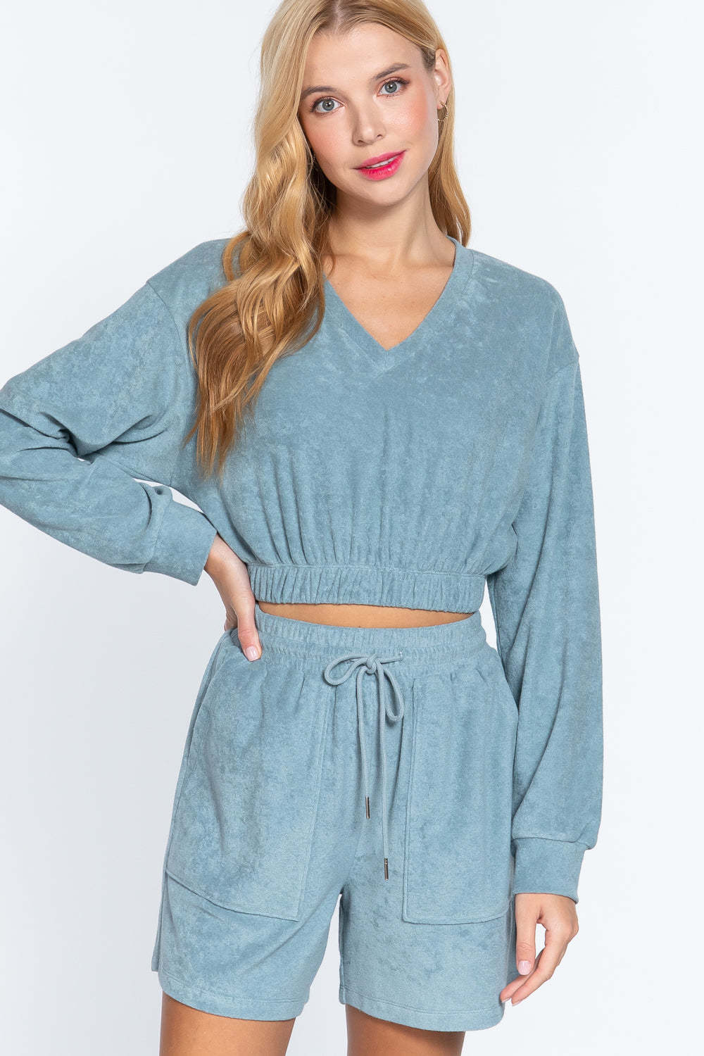 Elasticized Hem Terry Towelling Top - $12.00