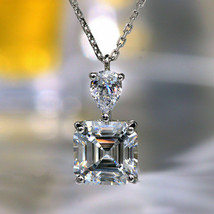 3Ct Asscher Cut Moissanite Solitaire Pendant in 14K White Gold Plated Free Chain - £114.01 GBP