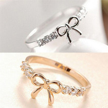 [Jewelry] Simple Cute Bowknot Crystal Ring Gold Silver Color for Woman/L... - $8.19