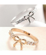 [Jewelry] Simple Cute Bowknot Crystal Ring Gold Silver Color for Woman/L... - £6.54 GBP