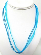 Turquoise Blue Organza Ribbon Necklace Aqua Choker 3 Waxed Cords 18-20&quot; ... - $8.90