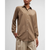 Olivaceous Collared Shirt Silk Velvet Cupro Blouse Golden Beige Button, ... - $54.25