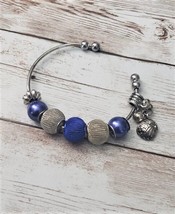 Vintage Bracelet / Bangle Blue &amp; Silver Tone Baseball Charm - £10.38 GBP