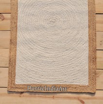 Contemporary Modern Simple Border Natural Jute Area Rug in White and Tan 4x6 ft - £95.92 GBP