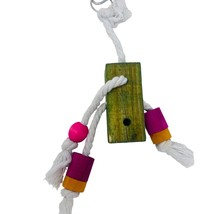 Big Wooden Block w/Cotton Rope &amp; more Small wooden pcs on it Bird Toy - £6.22 GBP