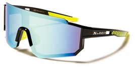 New Shield Wrap Mens Sport Black Yellow Sunglasses Blue Mirrored Lens 8X3633 - £10.87 GBP