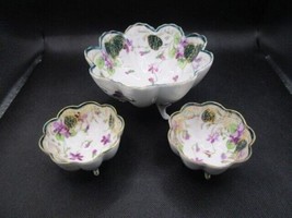 Trio of footed bowls, Mid century Japan, blue and gold accorns, [140M] - $29.69