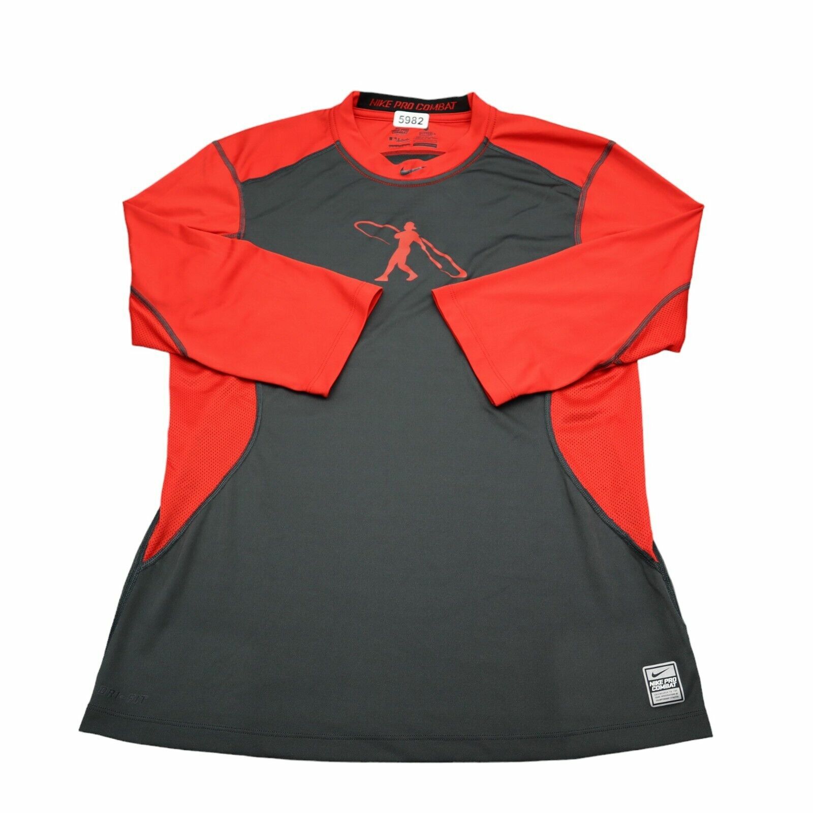 Nike Pro Combat Fitted Shirt Mens M MLB 3/4 Sleeve Red Gray Wrestling - $19.68