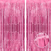 Thicken Pink Foil Fringe Curtains Decorations 3.2X8.2Ft - 2 Pack, Photo ... - £11.73 GBP