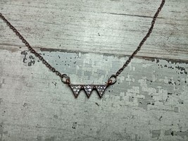 Copper Tone Three Triangle Bar Necklace Clear Rhinestones 21&quot; Adjustable Chain - £11.31 GBP
