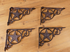 4 Cast Iron Star Brackets Garden Braces Shelf Bracket RUSTIC Corbels Mantle - $63.37 CAD