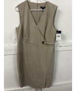 Chaps Women’s Khaki Belted Wrap Sheath Dress - Size 14 NWT Beige Gold Ac... - €38,38 EUR