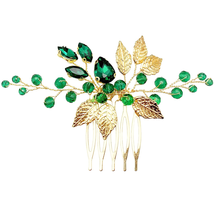 BETITETO Bridal Hair Comb Emerald Green Crystal Gold Leaf Vine Hair Piece Access - £11.89 GBP