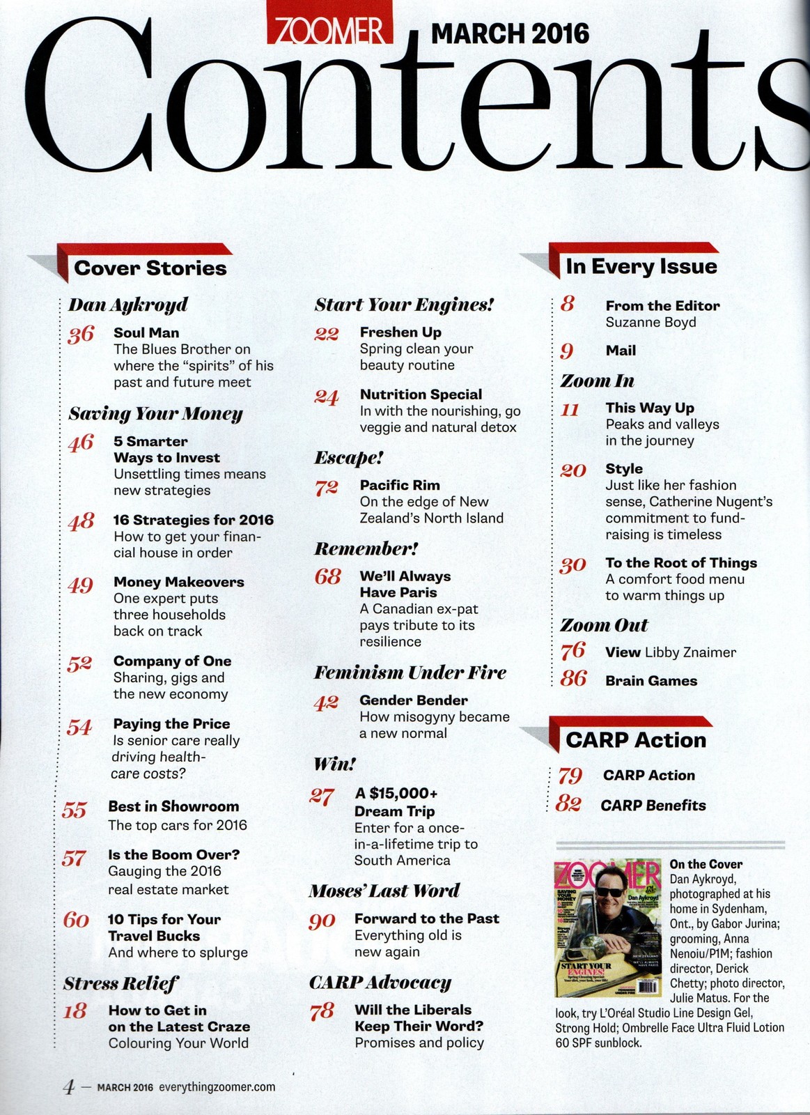 Image 1 of Zoomer Magazine Dan Aykroyd March 2016 Still Wild and Crazy Guy Busting Ghosts