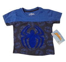 Marvel Boys T-Shirt Spider-Man Blue Felted Spider Size 4 NEW w/ Tags Tee - £10.38 GBP