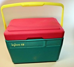 1990's Vintage Igloo 12 Ice Chest Cooler Pink Teal Yellow Retro USA - $19.79