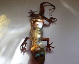 Gecko w/Turquoise Eyes - Metal Art - Copper 8&quot; x 3 1/2&quot; - £14.94 GBP